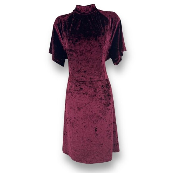 Size Large NEW BURGUNDY WINE CRUSHED VELVET MOCK NECK‎ DRESS Christmas Holiday - Picture 1 of 6